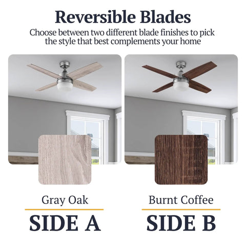 44 Inch Modern Indoor LED Ceiling Fan With Light And Remote, Dual Mounting Options, Silver Dual Finish Blades, Reversible Motor
