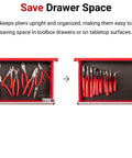 10 Tool Pliers Organizer Rack For Drawer Space Saving Holds 10 Pliers Upright Toolbox Ready Durable Made In USA Construction ORG41210 Pliers Organizer Stand Keeps Tools Grab And Go showcasing organized pliers in drawer