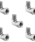 Five chrome 90-degree elbow hydraulic adapters, 1/4 in NPTF male to 1/4 in NPSM female
