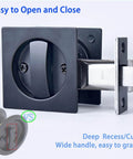 Pocket Door Privacy Lock With Edge Pull Handle For Bedroom And Bathroom Stainless Steel Recessed Matte Black Finish Two Sided Knob
