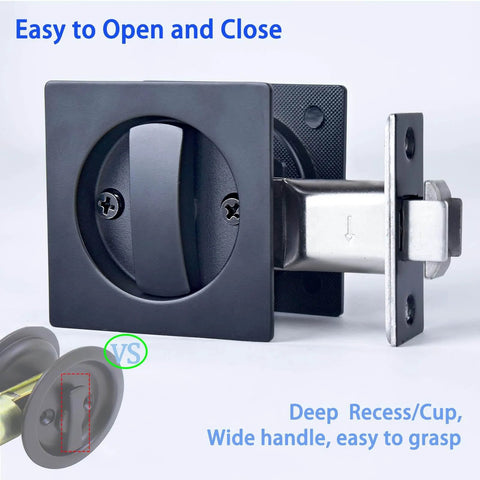 Pocket Door Privacy Lock With Edge Pull Handle For Bedroom And Bathroom Stainless Steel Recessed Matte Black Finish Two Sided Knob
