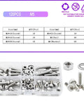 All In One M2 To M6 Machine Screw Set With 304 Stainless Hex Socket Bolts Nuts Washers And Gaskets Metric Thread Hardware Kit Packed With 120Pcs M5 Pack For DIY Projects And Repairs; M5 screws and parts tray