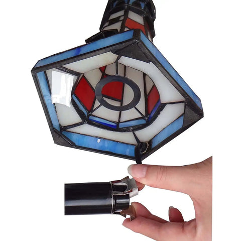 Lighthouse Tiffany Style Stained Glass Table Lamp Night Light For Home Decor, showing detachable base, 6x6x10 Inch Red Finish