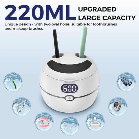 Retainer Cleaner Machine For Dentures And More Like Mouth Guards Braces Toothbrush Heads And Jewelry With 220ml Tank UV Light Digital Timer Two Cleaning Modes No Fuss Ultrasonic Scrub For All Dental Appliances White, 220ml capacity
