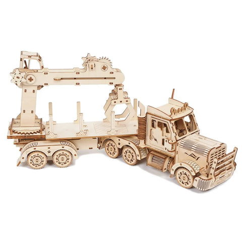 3D Wooden Puzzle for Adults and Teens, Mechanical Truck Crane Model Kit, DIY Wood Craft Hobby Toy, Family Project for Hobbyists, Women and Men, 428 Pieces, Challenging Hands On Build, Educational Fun wooden truck crane model with cab and hook