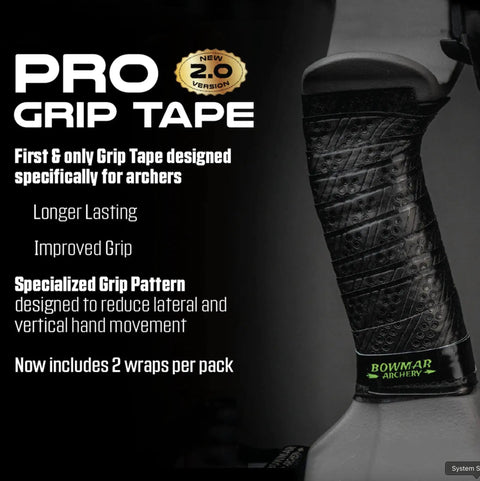 Archery Grip Tape Version 2 Pro For A Steady Grip In Wet Or Dry Conditions Two Wrap Pack on bow handle, black textured design