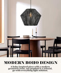Modern Woven Pendant Light Fixtures Set Of 3 7 Inch Matte Black Dope Boho Farmhouse Coastal Hanging Lamps With Handwoven Rattan Basket Shades For Kitchen Island Bar Dining Room Bedroom Hallway over dining table