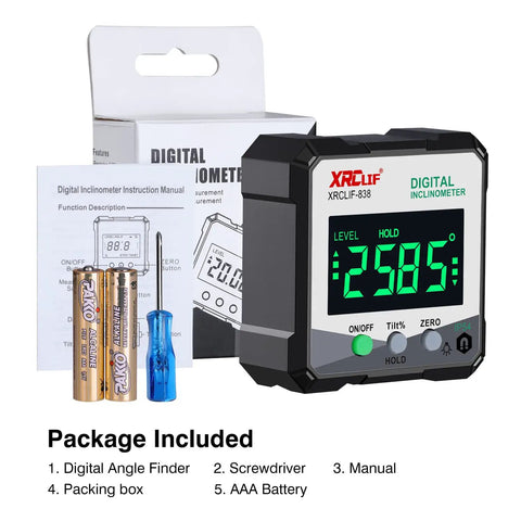 No Nonsense Digital Angle Gauge Meter Delivering Straight Reads And A Magnetic Base That Clamps Tight To Any Surface Precision Digital Protractor and Bevel Finder with accessories.
