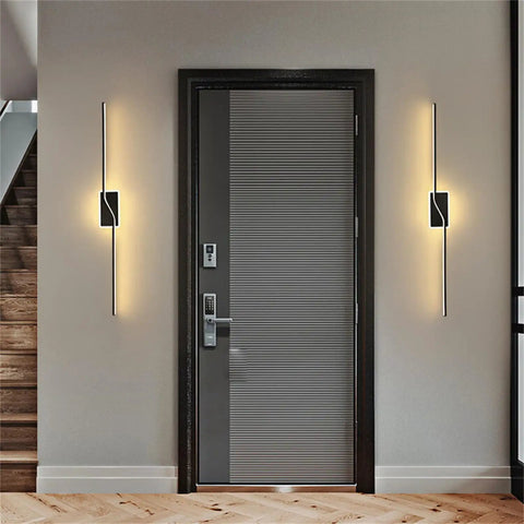 JGSYD Dimmable Led Wall Light with Remote Control Long Strip Modern Simple Aluminum Indoor Wall Sconce Background Linear Wall Lighting Fixture Bedside Decoration Livingroom,Black-80Cm beside a front door.