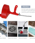 Red 35 Ft Drain Cleaner Drum Auger Clog Remover for Kitchen Sink and Bathtub Drains with plastic drum and steel cable