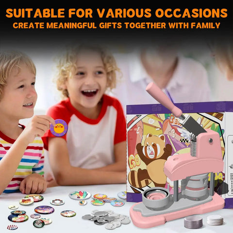 Children using 58mm Button Maker Kit For DIY Pins Includes Free Button Parts Circle Cutter Cutting Board Pattern Paper Holographic Bags