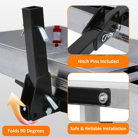 Heavy Duty Folding Aluminum Cargo Carrier Basket, 50x22 Inches, 500-Pound Capacity, with hitch pins and high side rails