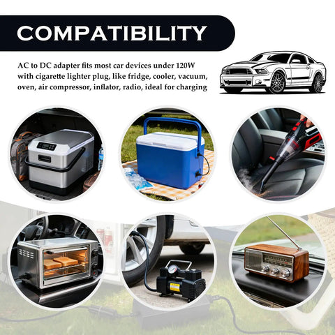 Image showing various devices compatible with Straight Out The Outlet To Ride Ready Power This Heavy Duty Three Pin AC To DC Converter.