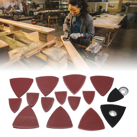 Heavy Duty Oscillating Tool Sanding Kit With Triangular Finger Pads And 100 Sandpaper Sheets, 60 Through 240 Grit Pack, various grits.