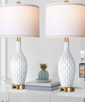 Must Have 2 Pack White Ceramic Table Lamps With 3 Way Dimmable Touch Control USB Ports And Linen Shade 27 Inch Modern Bedside Lamps