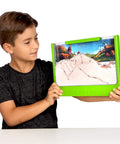 Child holds Large Viewing Ant Farm for Live Ants, Hands On STEM Toy with green frame and clear walls.