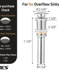 Diagram of Pop Up Drain Without Overflow For Vessel Sinks, 2 Pack Polished Chrome Stopper, All Metal Rustproof Brass And 304 Stainless Steel