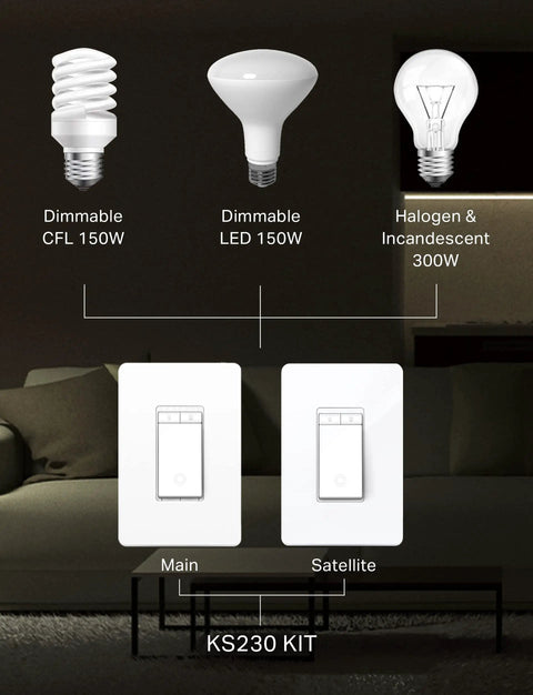 3 Way Smart Dimmer Switch Kit For Alexa, Google Assistant And SmartThings Dimmable Light Switch With Neutral Wire Needed, 2.4GHz