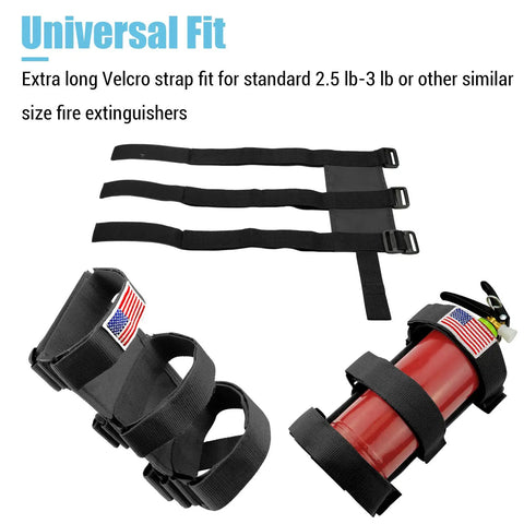 Badass Trail Tough Heavy Duty Black Nylon Fire Extinguisher Roll Bar Mount With Ultra Universal Hook Fastening Straps For Jeep Wrangler Off Road Rig Build with Velcro straps and extinguisher.