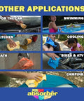 Absorber aqua drying chamois cloth by Amazon; 7 uses: car, pool, kitchen, cooling, bath, bikes/ATV, camping.
