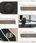 Close-up of USB ports, phone holder, and cup holder on Three In One Velvet Sleeper Chair Bed With Phone Holder And USB Ports, Black