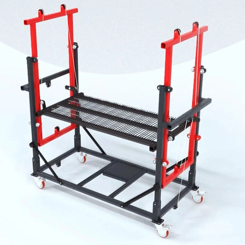 Heavy Duty Electric Lift Cart With Rock Solid Brakes And Smooth Rolling Wheels For Hassle Free Ceiling Painting and indoor or outdoor construction.