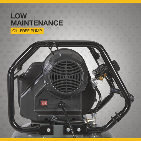 Close-up of the back view of 29 Gallon Portable Air Compressor With 2.5 HP Motor, 120 Volt Power, 175 PSI Max, showing oil-free pump.