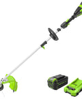 Heavy Duty 40 Volt Cordless String Trimmer Loaded With A Badass Brushless Motor And Four Point Zero Ah Battery, 16 inch cutting width.