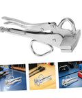 Beefy Heavy Duty Locking Sheet Metal Pliers with wide duckbill jaw for automotive bodywork, ergonomic manual welder clamp displayed on table.