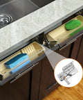 Heavy Duty Soft Close Tip Out Tray Hinges With Smooth Damping Action For Kitchen Sink Cabinets showing sink storage with sponges.