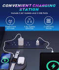 Convenient charging station on 79 Inch Electric Standing Gaming Desk With Drawers And LED Lights Height Adjustable Computer Desk.