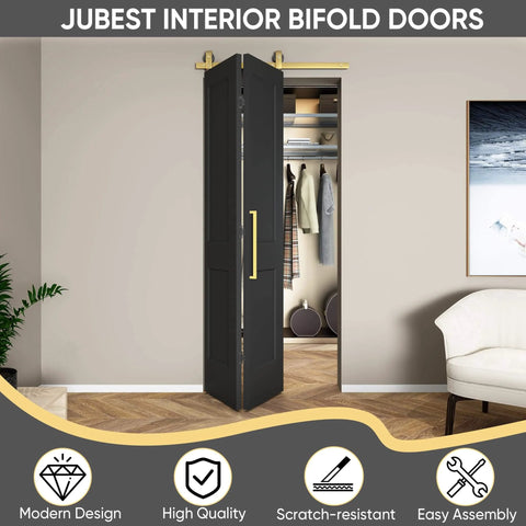 36 Inch By 84 Inch Bi Fold Barn Door Set With Two Panels And Brushed Gold Hardware Space Saving Interior Sliding Door