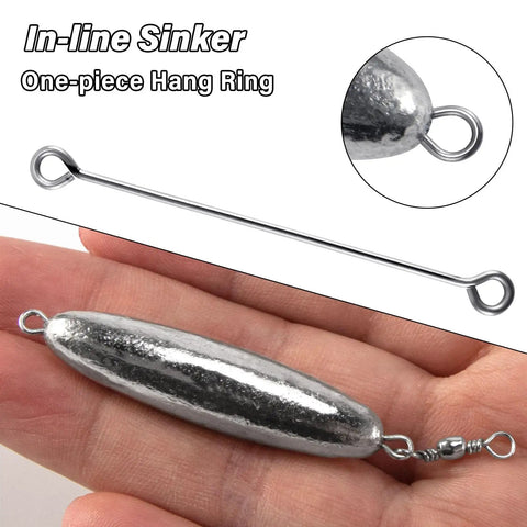 Inline Trolling Sinkers With Swivel 10 Pack Torpedo Lead Weights Double Ring 1Oz for Saltwater and Freshwater Use held in hand