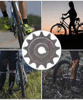 Collage with cyclist silhouettes and center Beefy 13 Tooth Aluminum Gear Sprocket for universal chains