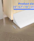 39 Inch Shower Threshold Dam Barrier Silicone Shower Door Seal No Fuss Self Adhesive Water Blocker on wood floor. Size shown.