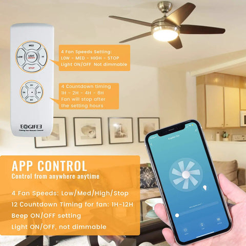 Phone app and remote controlling Smart WiFi Ceiling Fan Remote Kit Universal Receiver With 12 Hour Countdown 4 Speeds Works With Alexa