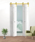 Golden 84 Inch Double Bifold Sliding Barn Door Hardware Kit For Closet Doors With Glides Like Butter And Quiet Operation