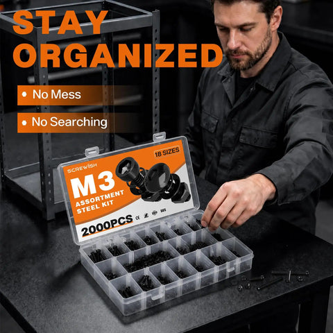 960 Pcs M3 Socket Head Cap Screw Kit All In One 6-30mm For 3D Printing Electronics RC CNC And DIY Projects Durable Metal Fasteners For Precise Builds Results. Open organizer with M3 steel screws and labeled compartments