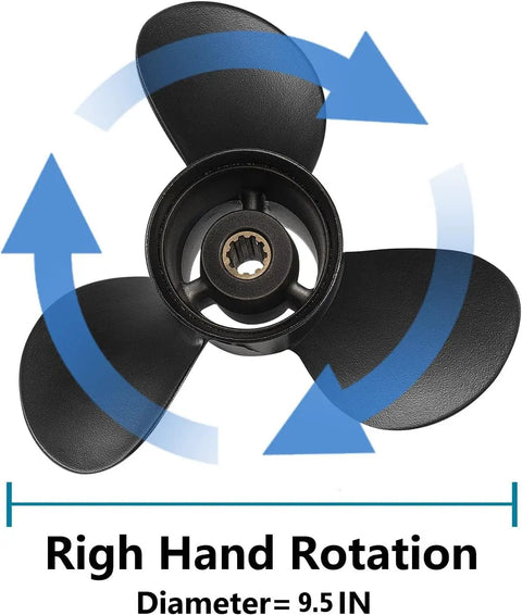 Pro Grade Aluminum Marine Outboard Propeller For Mercury 25-30HP Boats, 9.5 Diameter, 11 Pitch, 10 Spline, Right Hand Rotation, 3 Blade OEM Replacement Gearcase Prop