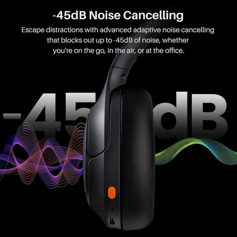 Side view of Hybrid Noise Cancelling Wireless Over Ear Headphones With 90 Hour Battery Life Bluetooth Six Point Zero Foldable Design