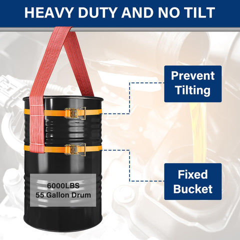 No Tilt Drum Handling Sling For 55 Gallon Drums With Dual Ratchet Straps Beefy Heavy Duty Web Sling Holds Up To 6000 Lbs