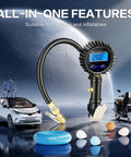 Digital Tire Pressure Gauge With Inflator And 250 PSI Heavy Duty Air Chuck Quick Connect Hose For Cars And Inflatables LED