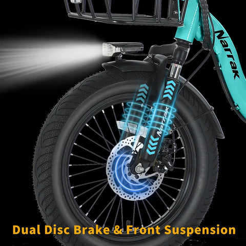 Front wheel of Fat Tire Folding Electric Tricycle For Adults With Large Basket Three Wheels Step Thru E Trike 700W 1100W