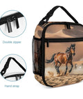 Insulated Lunch Bag With Large Capacity Cooler Tote For Work Office Grab And Go Picnics Beach And Camping Leakproof Water Resistant Durable Polyester With Handle Easy Clean Horses Running Desert Storm Design, featuring design details like double zipper and hand strap.
