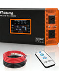 12V To 110V Pure Sine Wave Car Inverter with LCD display, dual AC outlets, 3 USB ports, Type C port, remote and cables.