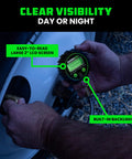 Rhino USA digital tire pressure gauge with braided hose and backlit 2-inch LCD screen; installed on tire valve