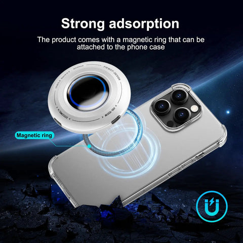Top view of 1TB Magnetic Portable SSD With PD 100W Fast Charging showing magnetic ring attaching to iPhone 16.