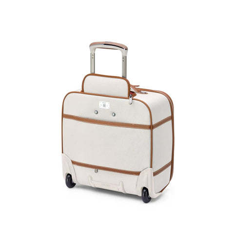 Back view of Chatelet Softside Underseat Carry On Luggage With Two Wheels Angora Ecofriendly Recycled Fabric And Vegan Leather Trim