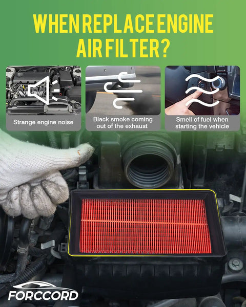 Mechanic replacing engine air filter in Subaru, highlighting signs for change; part of Must Have Cabin And Engine Air Filter Kit 2017-2026