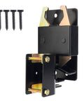 Heavy Duty Two Way Gate Latch with screws, black steel construction for secure farm fencing and livestock containment.